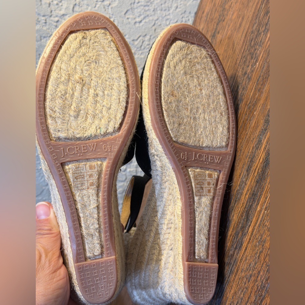 J. Crew Black Canvas Espadrille Wedge Ankle-Strap Sandals - Picture 16 of 16